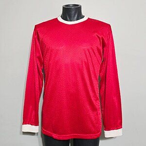 Vtg 80s Nylon Mesh Motocross Jersey Red White Ringer Long Sleeve M Silky Soft